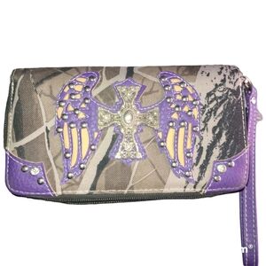 Wallet Purple Leather and Camo with a Cross & Wings 🪽